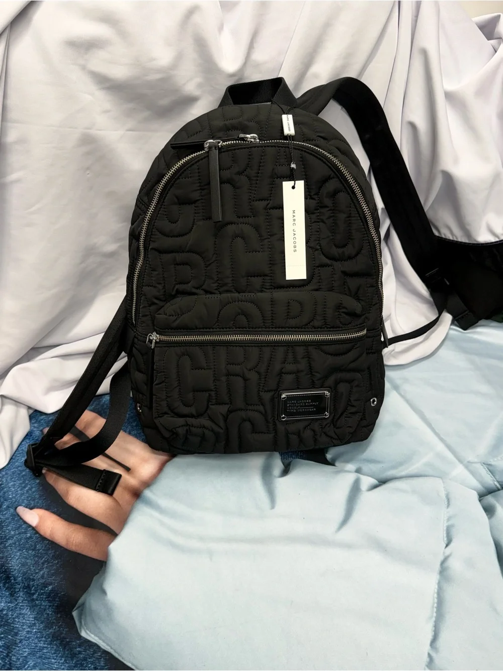 (new+tag) Marc Jacobs Black Quilted Logo Nylon Backpack size 15x11 inch